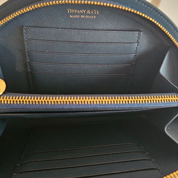 Like-New Authentic Tiffany & Co. Deep Teal Half Moon Zip Around Wallet - Picture 4 of 6